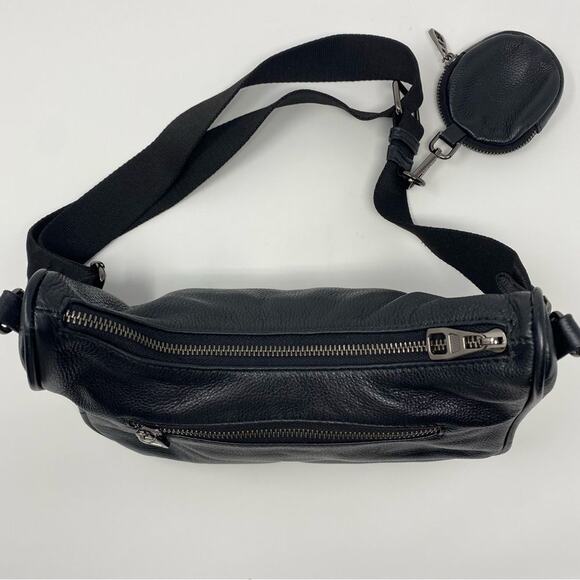 Black Faux Leather 2 in 1 Adjustable + Chain Straps Crossbody Shoulder Bag - Picture 13 of 15